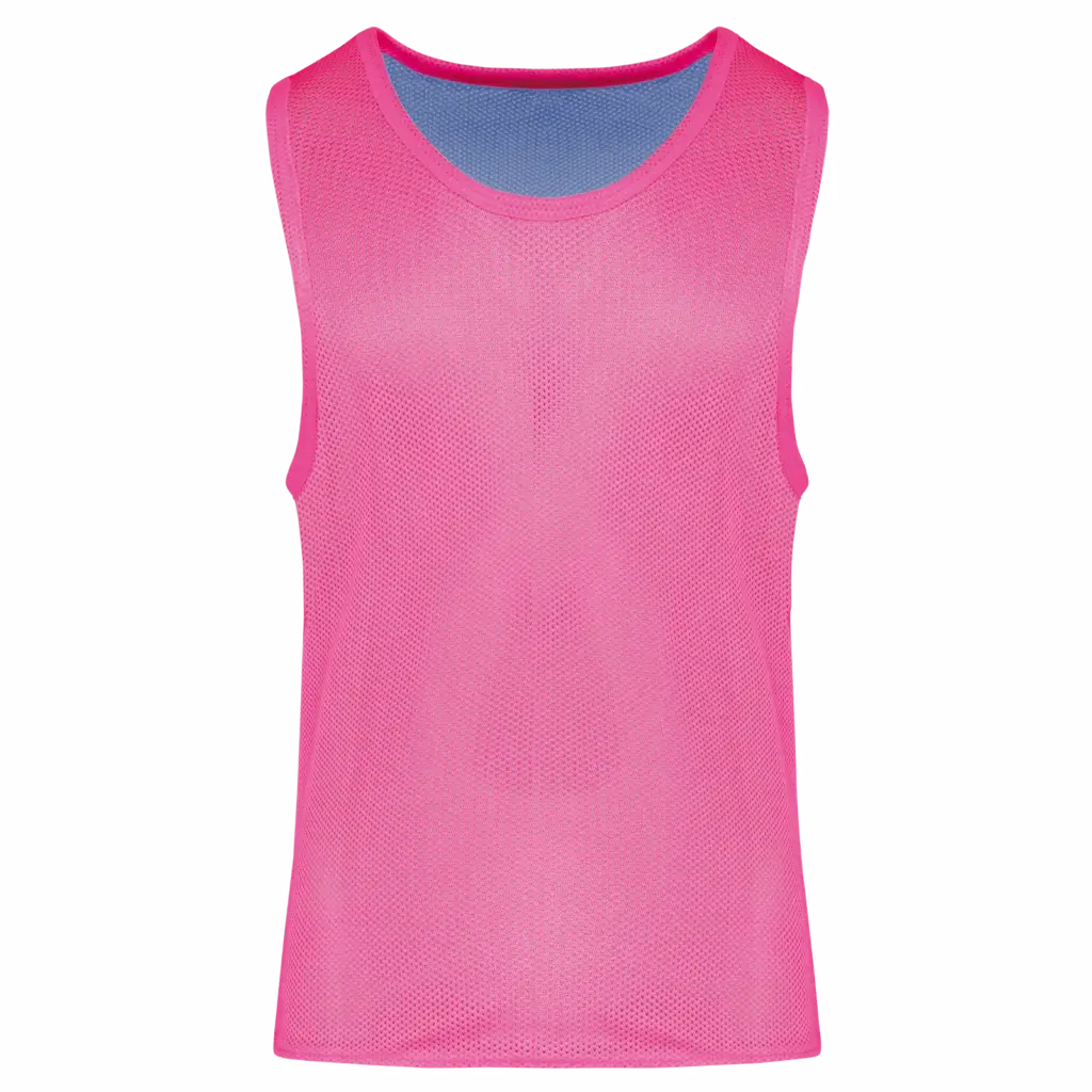 Omkeerbaar trainingshesje kids, fluorescent pink / sporty sky blue — productfoto 9
