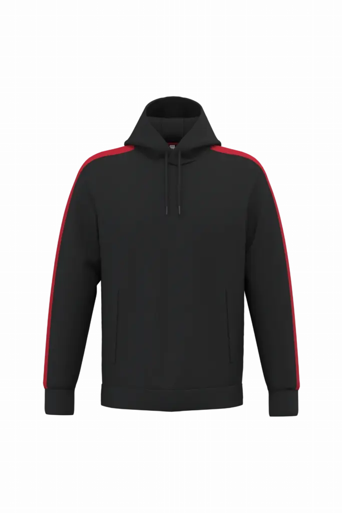 PA3055 - Uniseks tweekleurige teamwear hoodie, black / sporty red — productfoto 2