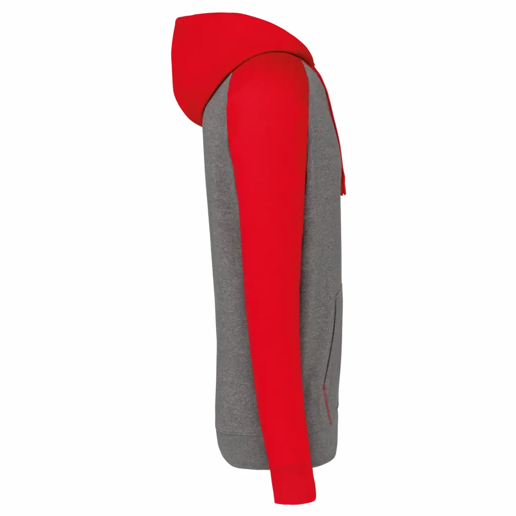 Tweekleurige sweater met capuchon volwassene, grey heather / sporty red — productfoto 4