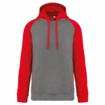 Tweekleurige sweater met capuchon volwassene, grey heather / sporty red — productfoto 5