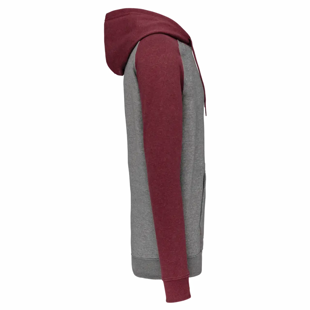 Tweekleurige sweater met capuchon volwassene, grey heather / wine heather — productfoto 5