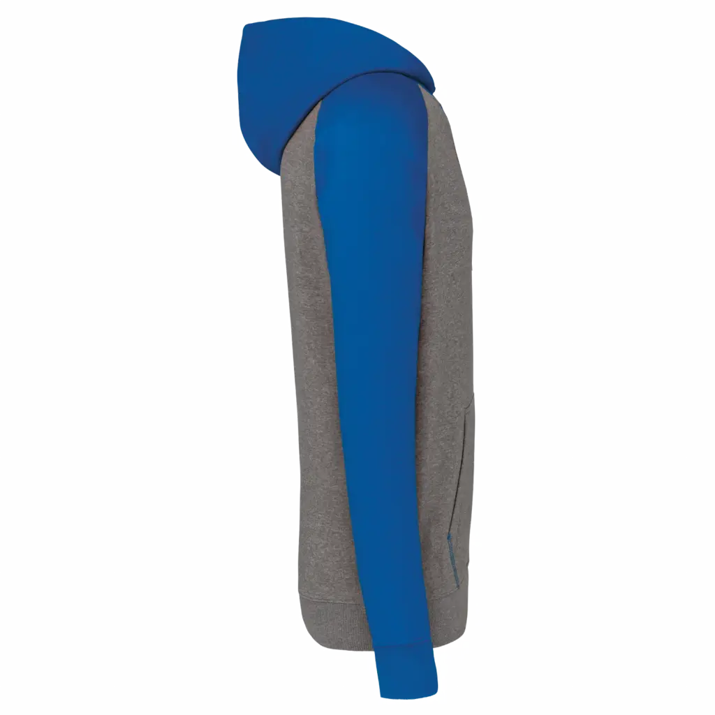 PS_PA370-S_GREYHEATHER-SPORTYROYALBLUE - Hidalgo Kinder multisport tweekleurige sweater met capuchon, grey heather/sporty royal blue — productfoto 6