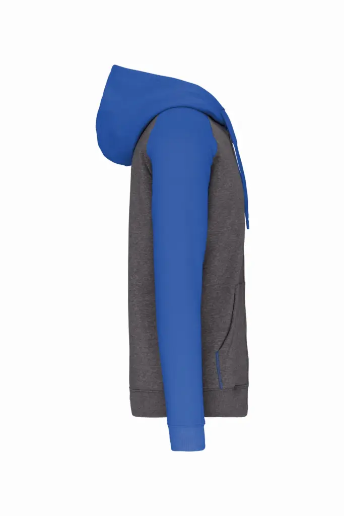 PS_PA380-S_GREYHEATHER-SPORTYROYALBLUE - Hidalgo Tweekleurig sweatvest met capuchon unisex, grey heather/sporty royal blue — productfoto 8
