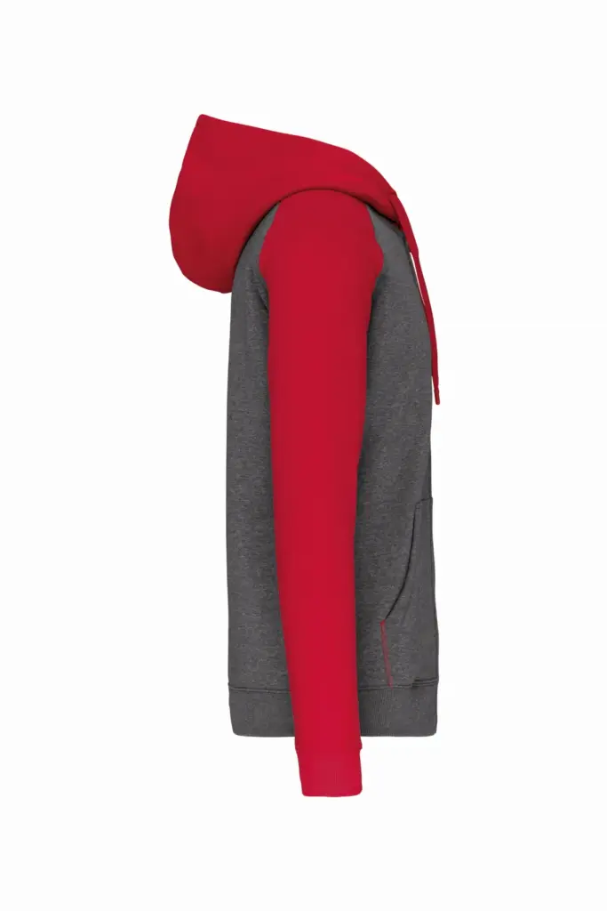 PS_PA380-S_GREYHEATHER-SPORTYRED - Hidalgo Tweekleurig sweatvest met capuchon unisex, grey heather / sporty red — productfoto 7