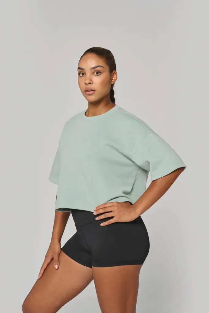 Cropped damessweater met korte mouwen en ronde hals