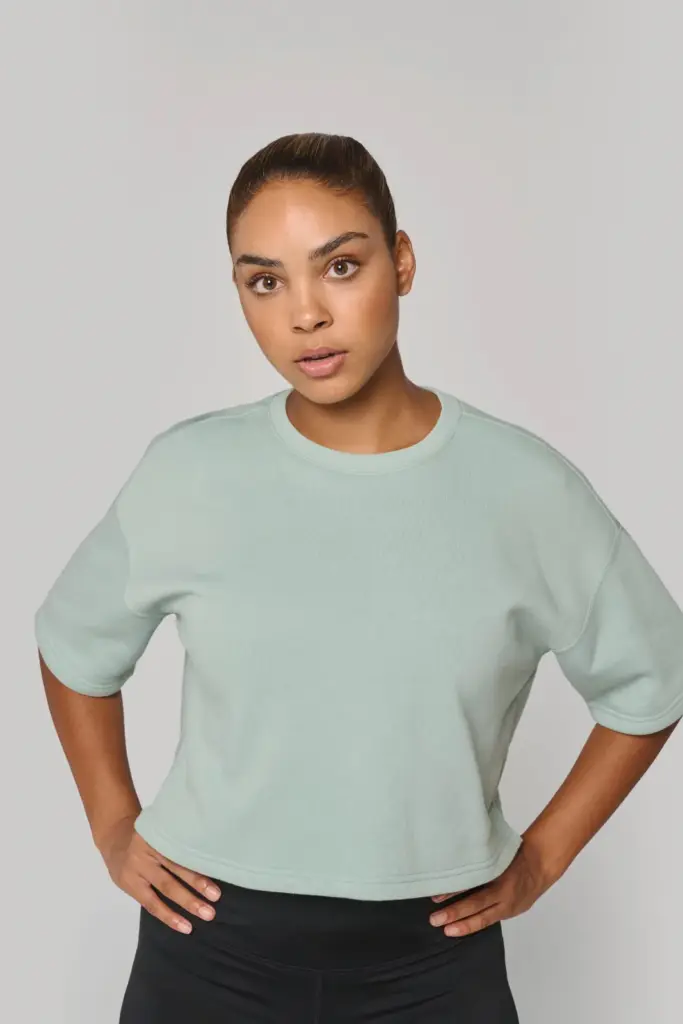 Cropped damessweater met korte mouwen en ronde hals — productfoto 3