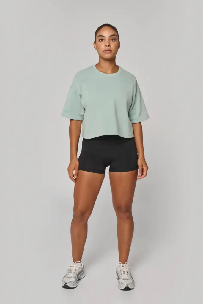Cropped damessweater met korte mouwen en ronde hals — productfoto 4