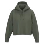 Cropped damessweater met capuchon, sporty khaki — productfoto 10