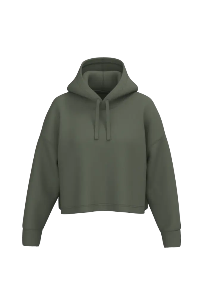 Cropped damessweater met capuchon, sporty khaki — productfoto 10