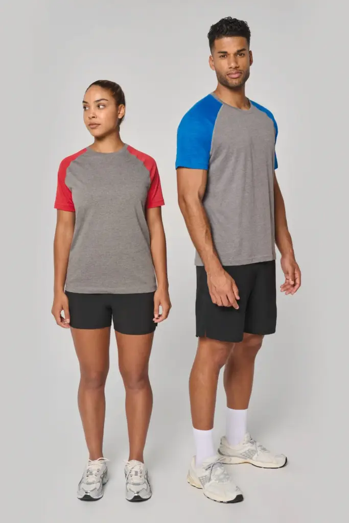 Tweekleurig Triblend sport-T-shirt met korte mouwen volwassene