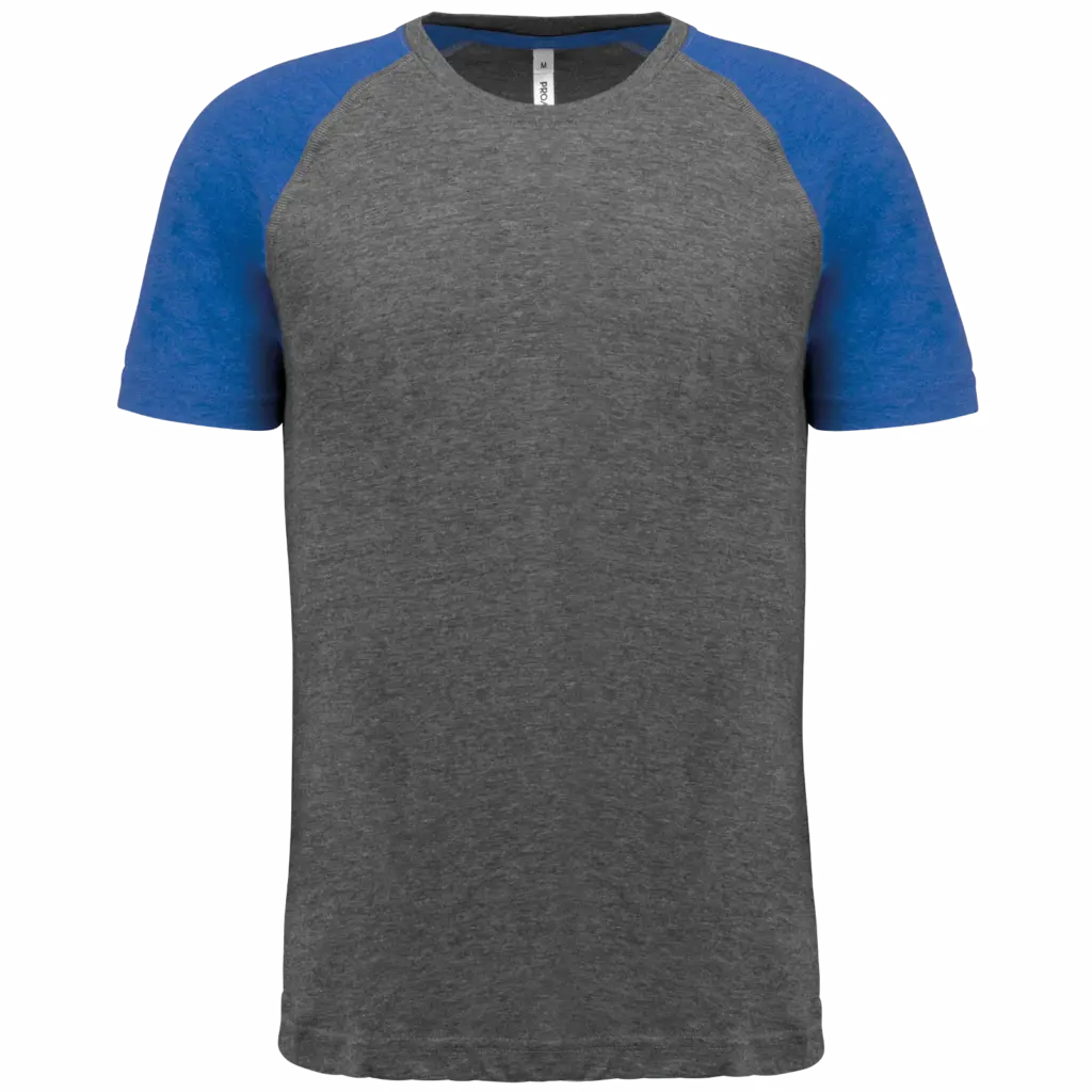 Tweekleurig Triblend sport-T-shirt met korte mouwen volwassene, grey heather / sporty royal blue heather — productfoto 9