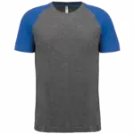 Tweekleurig Triblend sport-T-shirt met korte mouwen volwassene, grey heather / sporty royal blue heather — productfoto 9