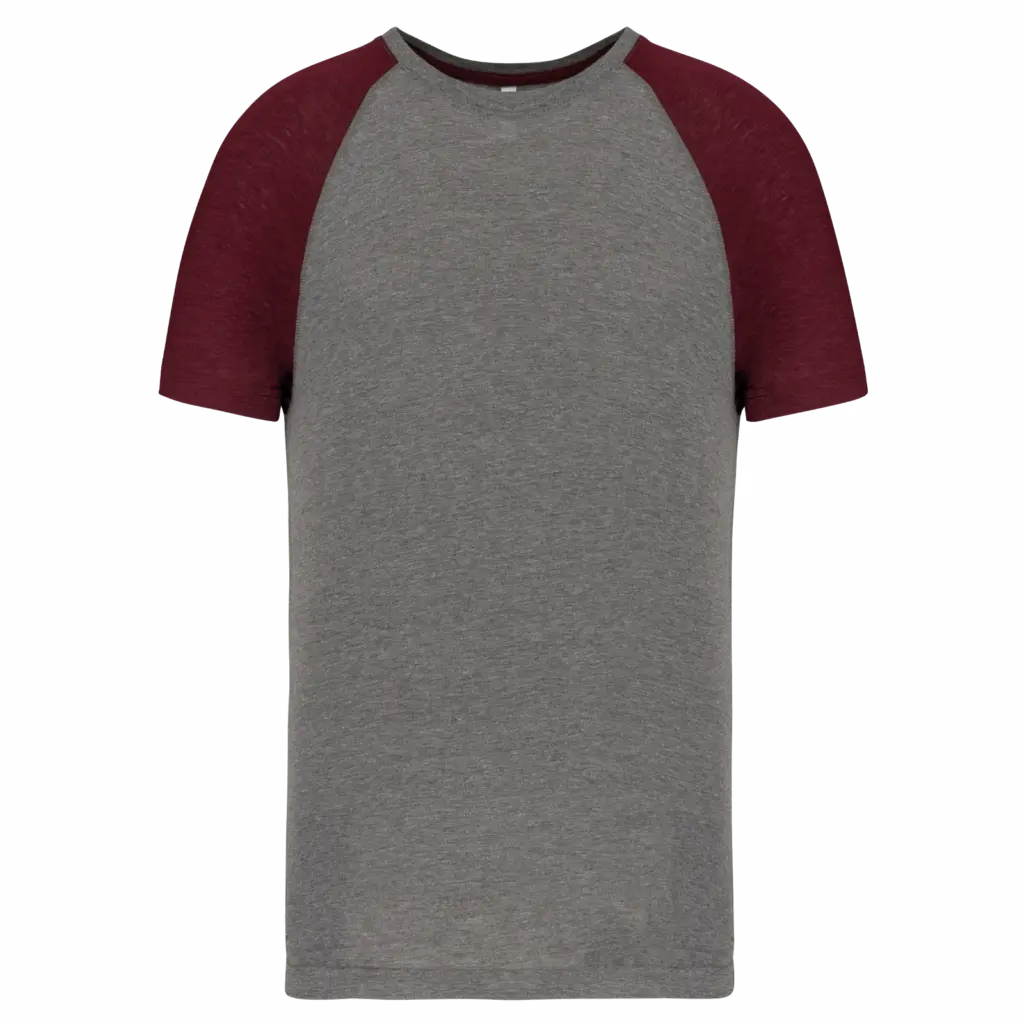 Tweekleurig Triblend sport-T-shirt met korte mouwen volwassene, grey heather / wine heather — productfoto 10