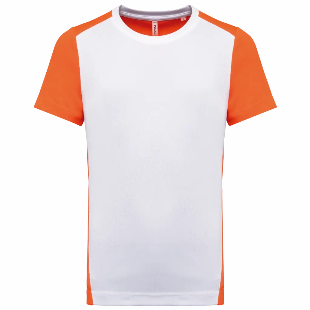 Ecologisch sport-T-shirt in twee kleuren voor heren, white / fluorescent orange — productfoto 7