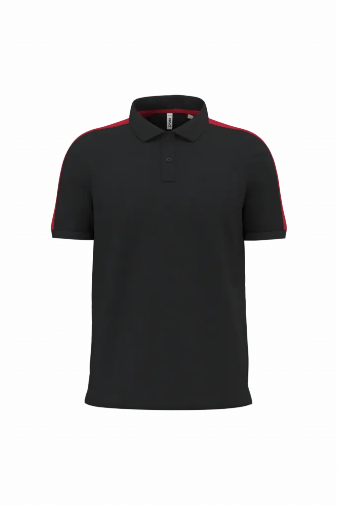 PA4057 - Uniseks tweekleurige teamwear polo, black / sporty red — productfoto 2