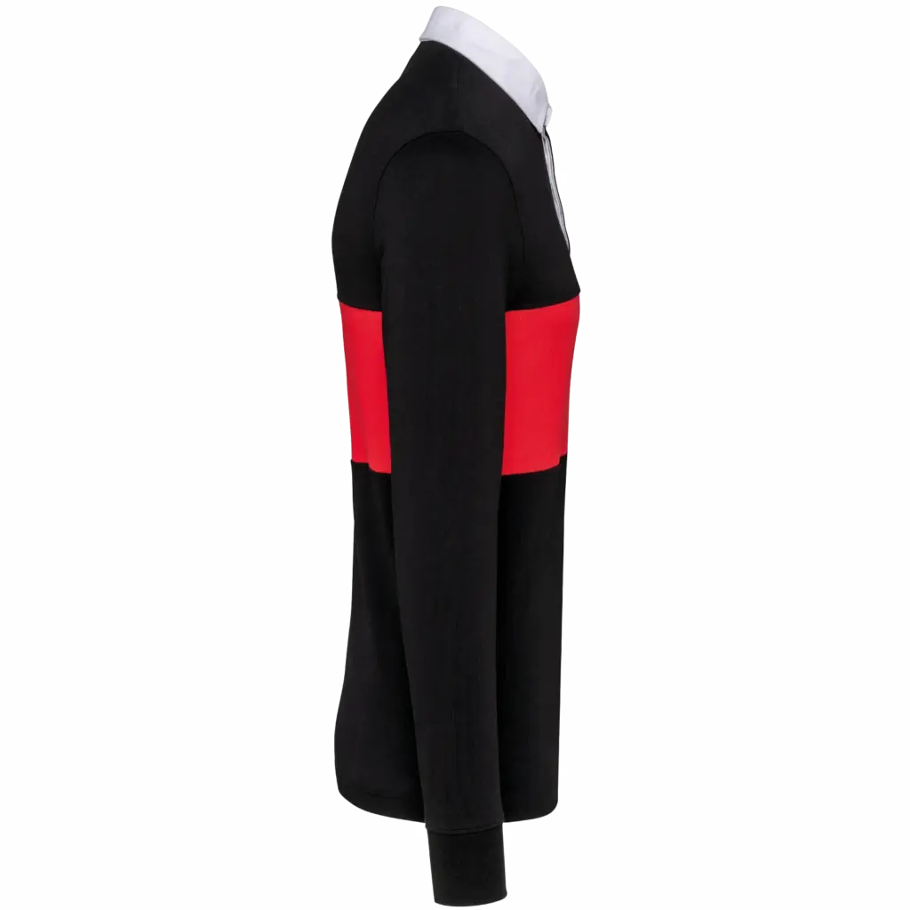 Rugbypolo met lange mouwen, black / sporty red — productfoto 5