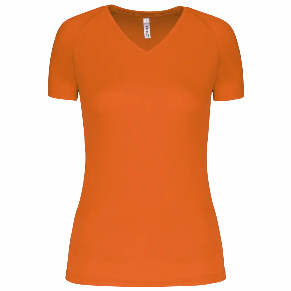 Dames sport-T-shirt V-hals, fluorescent orange — productfoto 9