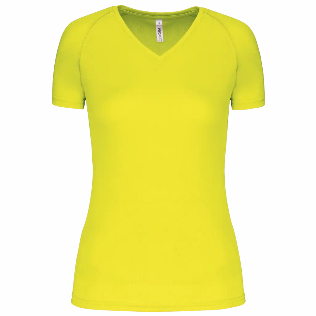 Dames sport-T-shirt V-hals, fluorescent yellow — productfoto 10