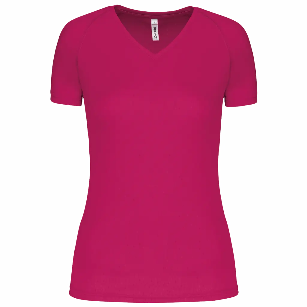 Dames sport-T-shirt V-hals, fuchsia — productfoto 11