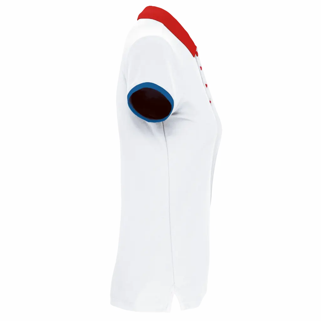 Dames-sportpolo, white / red / sporty royal blue — productfoto 14