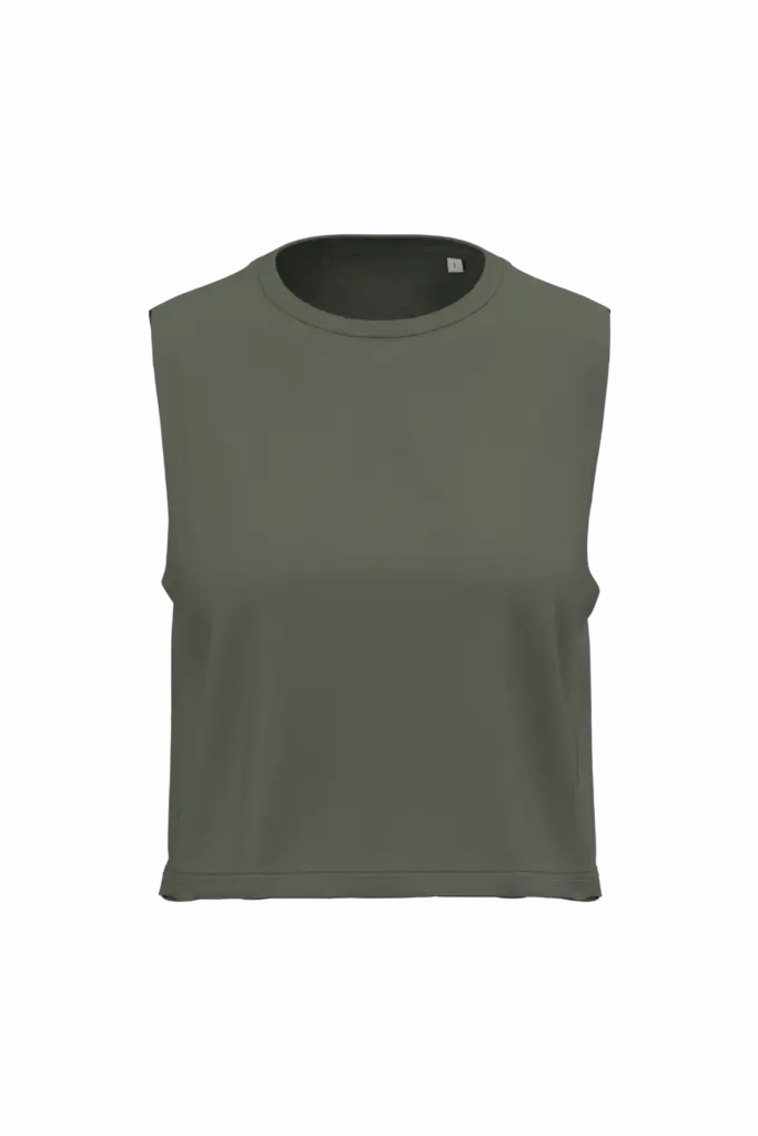 PS_PA499_SPORTYKHAKI - Hidalgo PA499 - Cropped mouwloos T-shirt voor dames, sporty khaki — productfoto 2