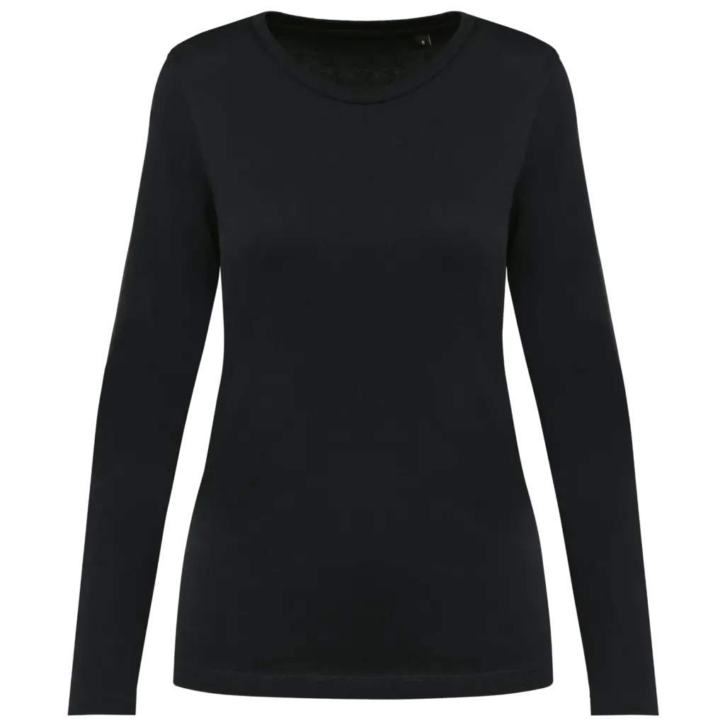 Supima® dames-T-shirt ronde hals lange mouwen, black — productfoto 6