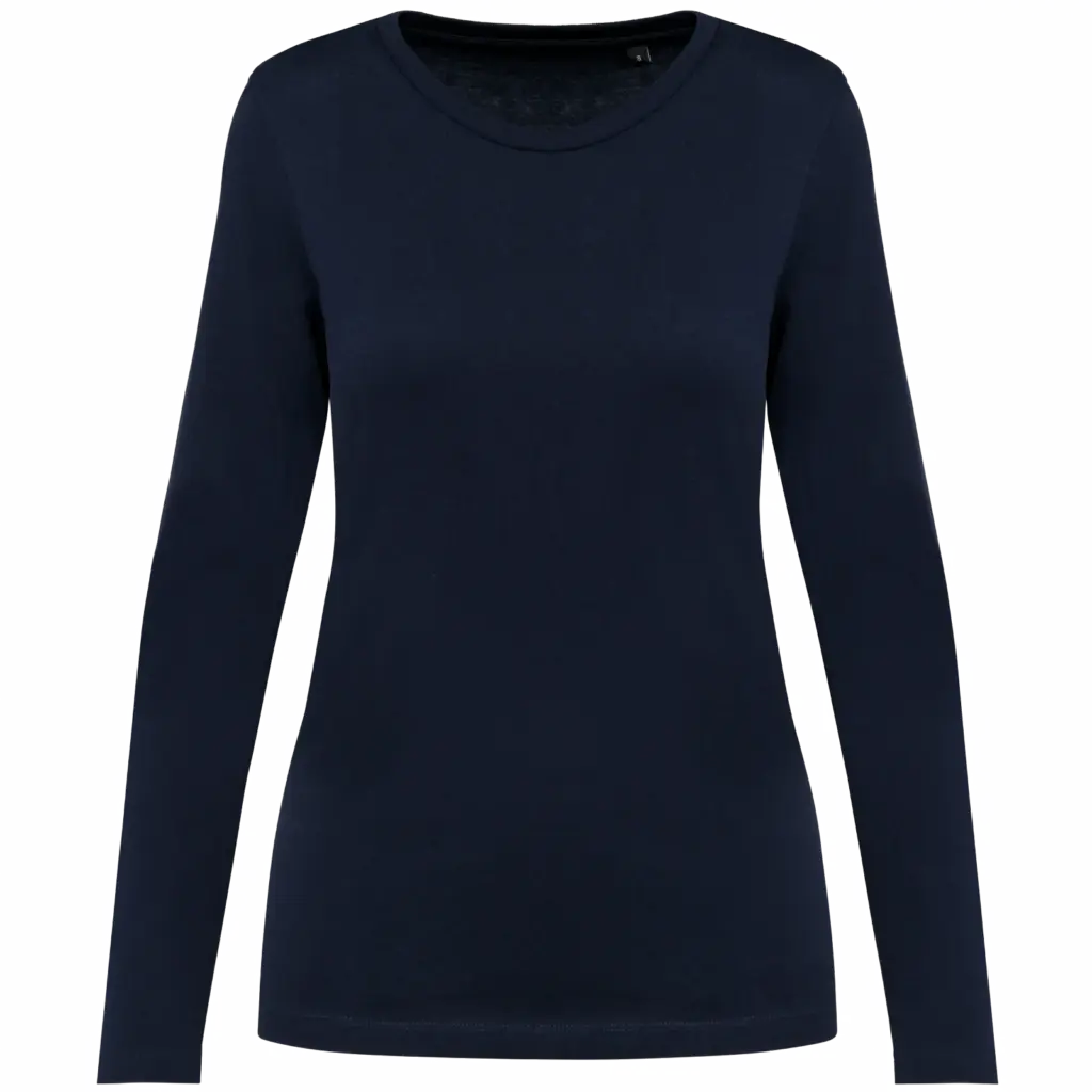 Supima® dames-T-shirt ronde hals lange mouwen, deep navy — productfoto 7