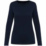 Supima® dames-T-shirt ronde hals lange mouwen, deep navy — productfoto 7