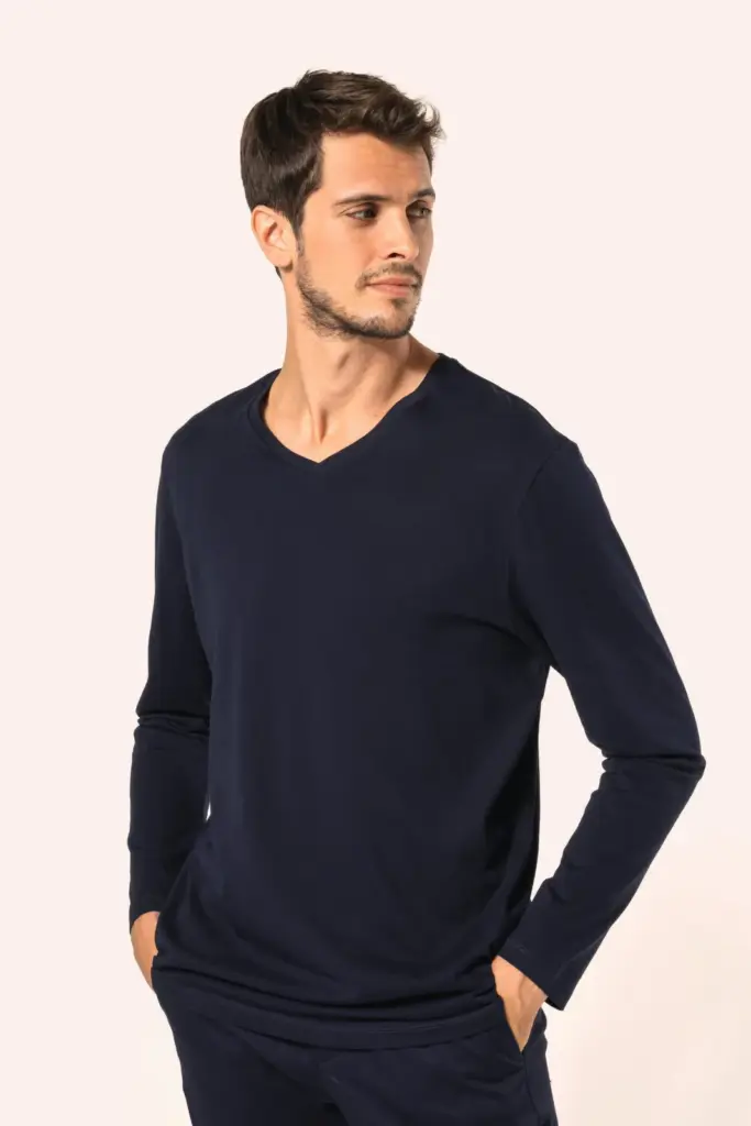Supima® heren-T-shirt V-hals lange mouwen