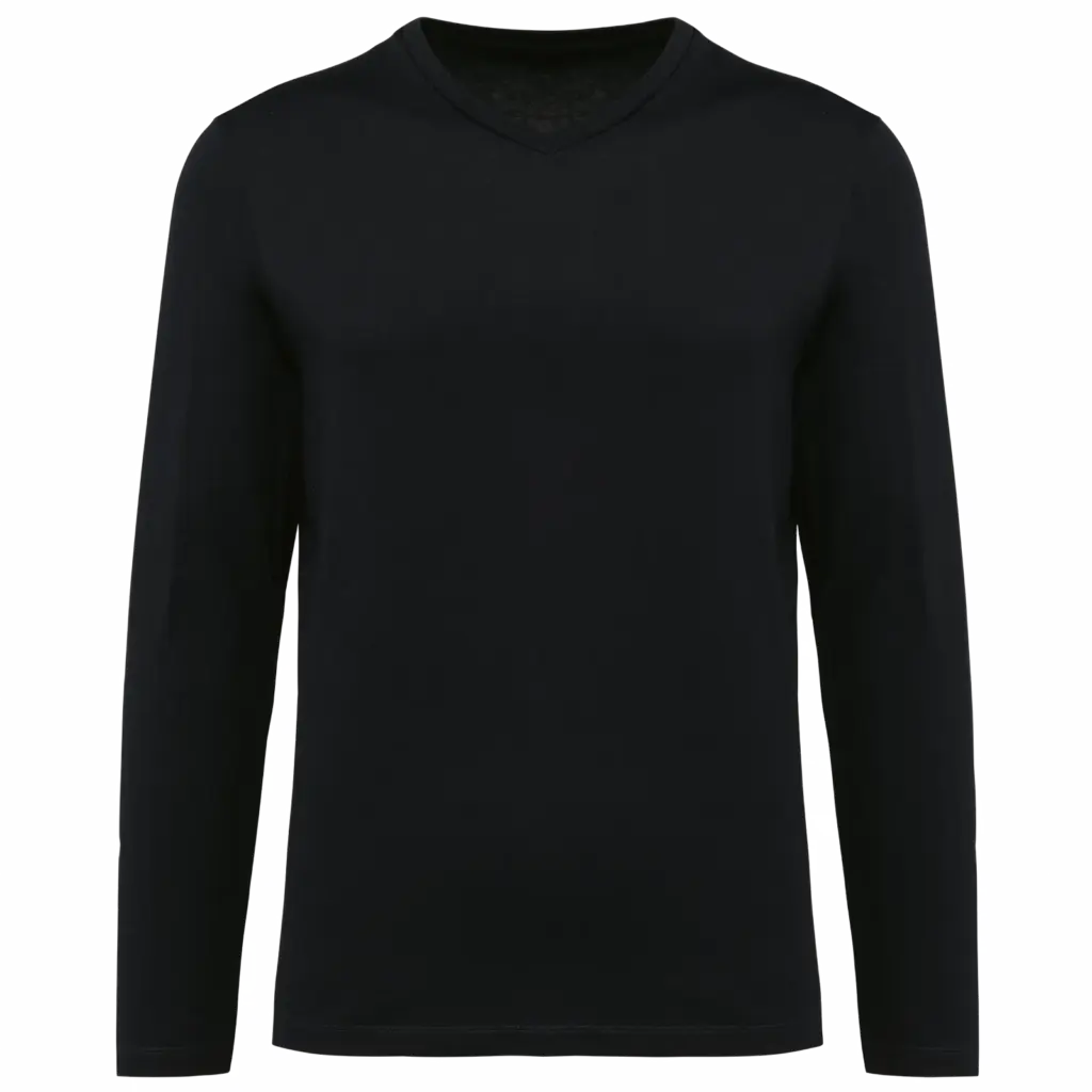Supima® heren-T-shirt V-hals lange mouwen, black — productfoto 6