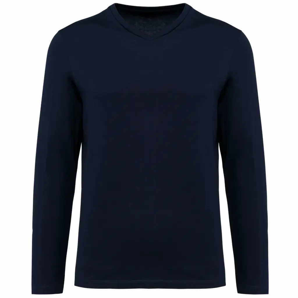 Supima® heren-T-shirt V-hals lange mouwen, deep navy — productfoto 7