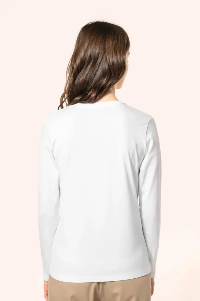 Supima® dames-T-shirt V-hals lange mouwen — productfoto 2