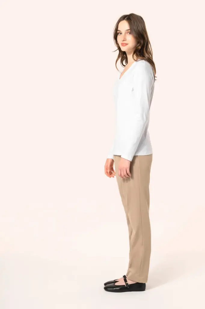 Supima® dames-T-shirt V-hals lange mouwen — productfoto 3