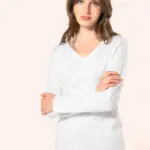Supima® dames-T-shirt V-hals lange mouwen — productfoto 4