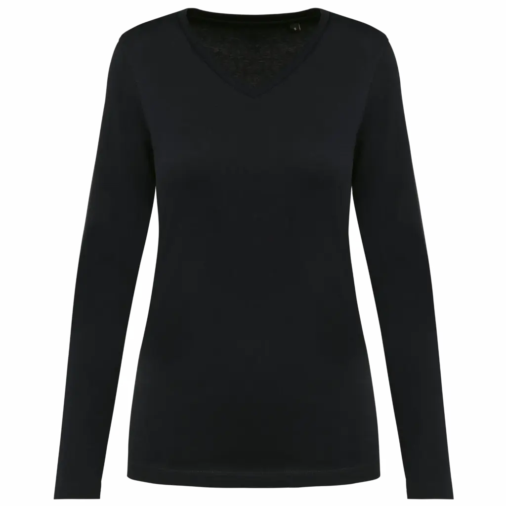 Supima® dames-T-shirt V-hals lange mouwen, black — productfoto 6