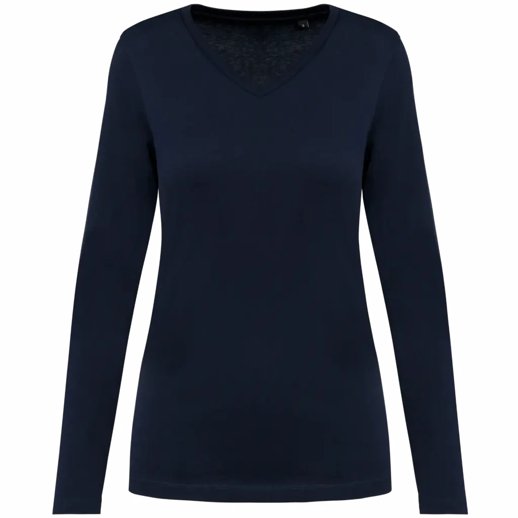 Supima® dames-T-shirt V-hals lange mouwen, deep navy — productfoto 7