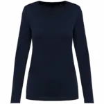 Supima® dames-T-shirt V-hals lange mouwen, deep navy — productfoto 7