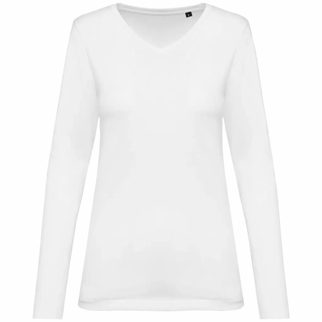 Supima® dames-T-shirt V-hals lange mouwen, white — productfoto 8