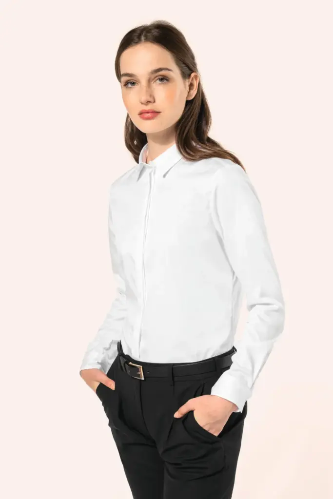 Damesoverhemd van twill met lange mouwen