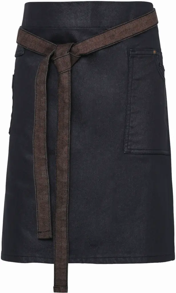 Division - Waxed look denim waist apron, indigo / brown denim — productfoto 7