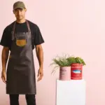 Division - Waxed look denim bib apron with faux leather — productfoto 2