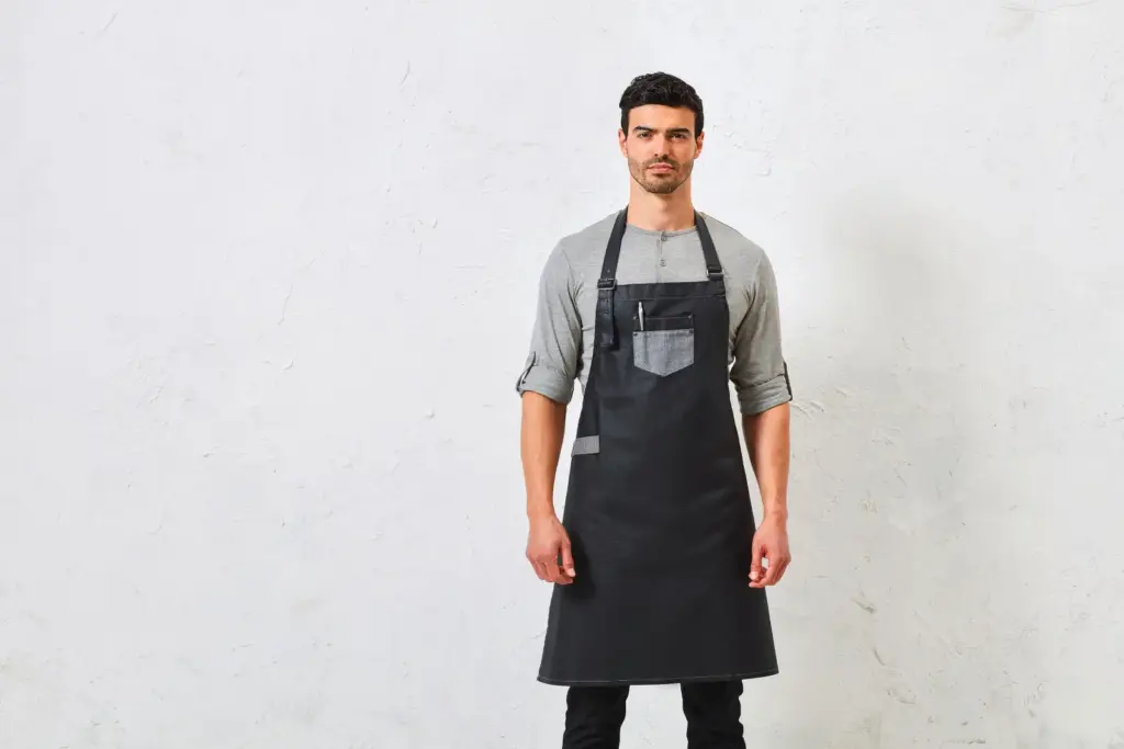 PR136_2024 - Hidalgo-werbeartikel Division - Waxed look denim bib apron with faux leather — productfoto 3