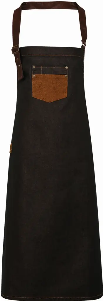 PS_PR136_BLACK-TANDENIM - Hidalgo-werbeartikel Division - Waxed look denim bib apron with faux leather, black / tan denim — productfoto 5