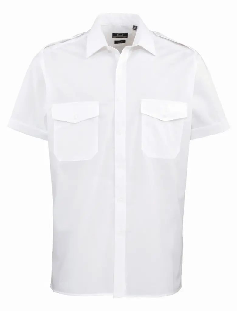 PS_PR212_WHITE - Hidalgo-werbeartikel Pilot Short Sleeved Shirt, white — productfoto 4