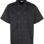 Studded Front Short Sleeve Chef's Jacket, black — productfoto 4