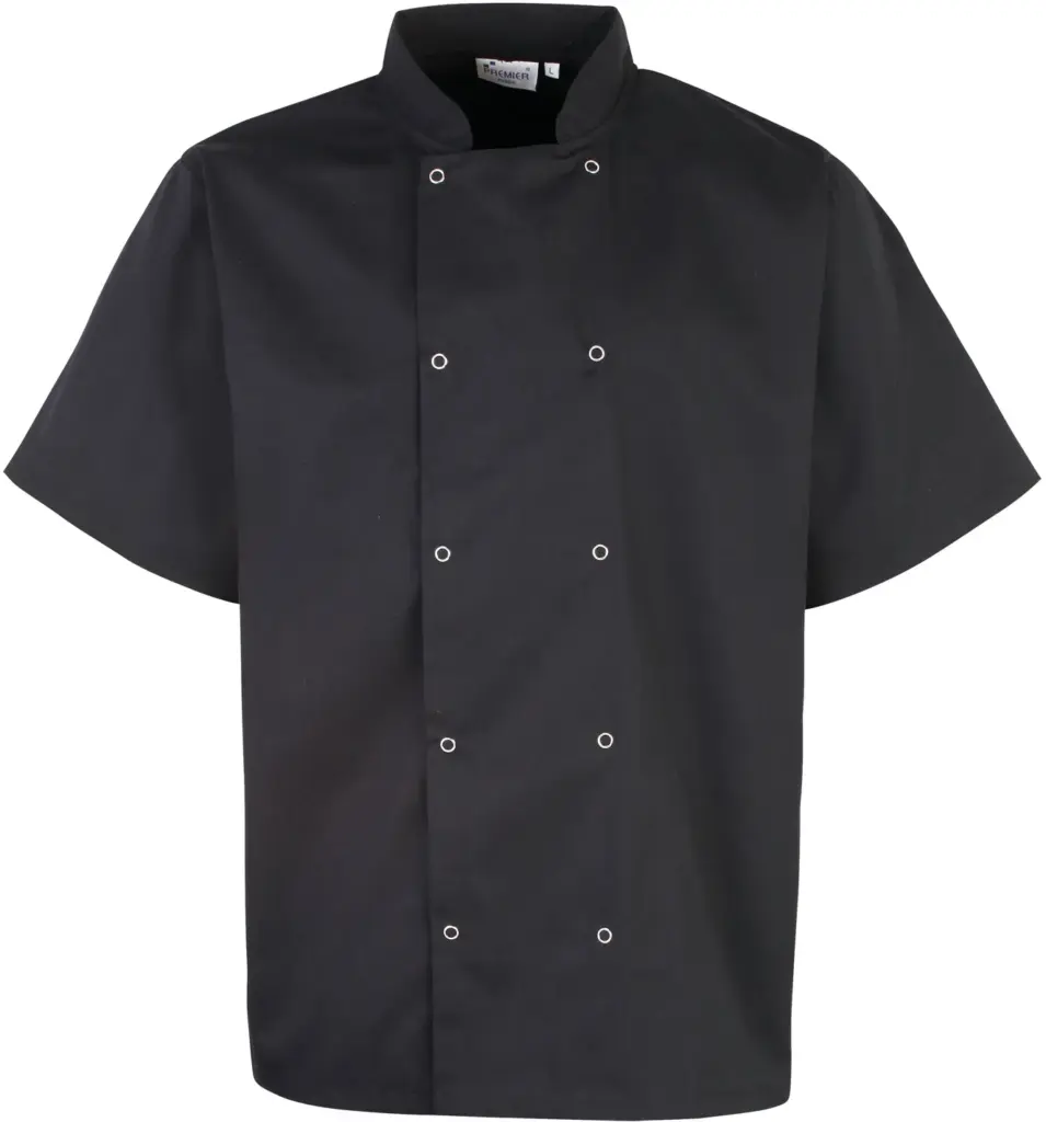 PS_PR664_BLACK - Hidalgo-werbeartikel Studded Front Short Sleeve Chef's Jacket, black — productfoto 4