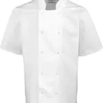 Studded Front Short Sleeve Chef's Jacket, white — productfoto 5