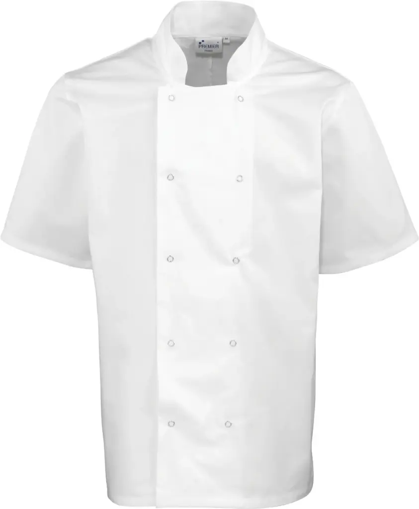 PS_PR664_WHITE - Hidalgo-werbeartikel Studded Front Short Sleeve Chef's Jacket, white — productfoto 5