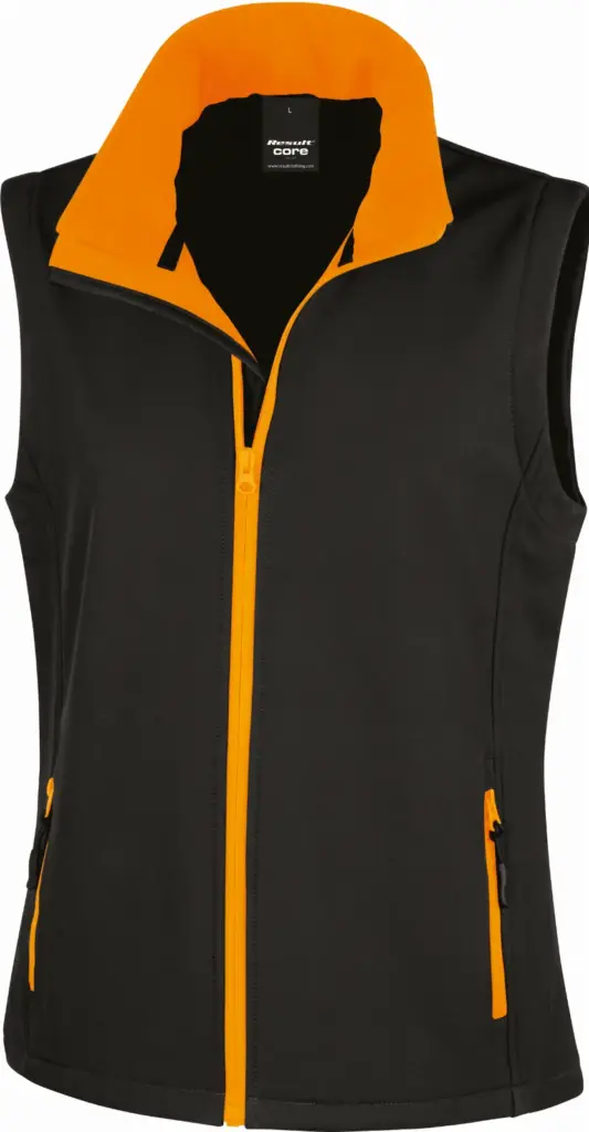 PS_R232F_BLACK-ORANGE - Hidalgo-werbeartikel Core Ladies Printable Softshell Bodywarmer, black / orange — productfoto 6