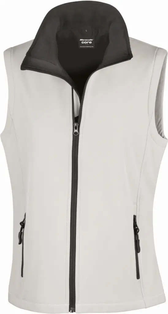 PS_R232F_WHITE-BLACK - Hidalgo-werbeartikel Core Ladies Printable Softshell Bodywarmer, white / black — productfoto 13